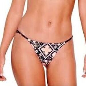 Seafolly Women's Inka Gypsy Rio Adjustable Band Bikini Bottoms Size 8 Black NWT